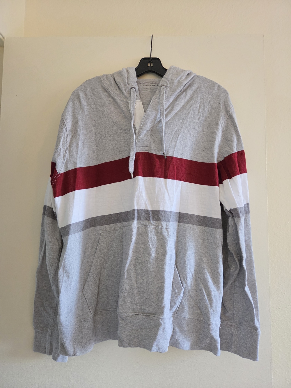 American Eagle Outfitters Gray Hoodie with Red and White Stripes